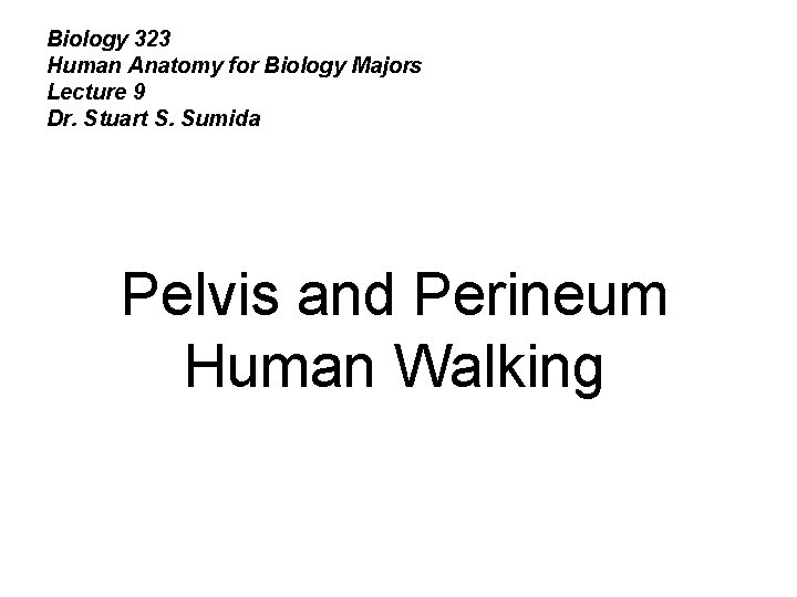 Biology 323 Human Anatomy for Biology Majors Lecture 9 Dr. Stuart S. Sumida Pelvis