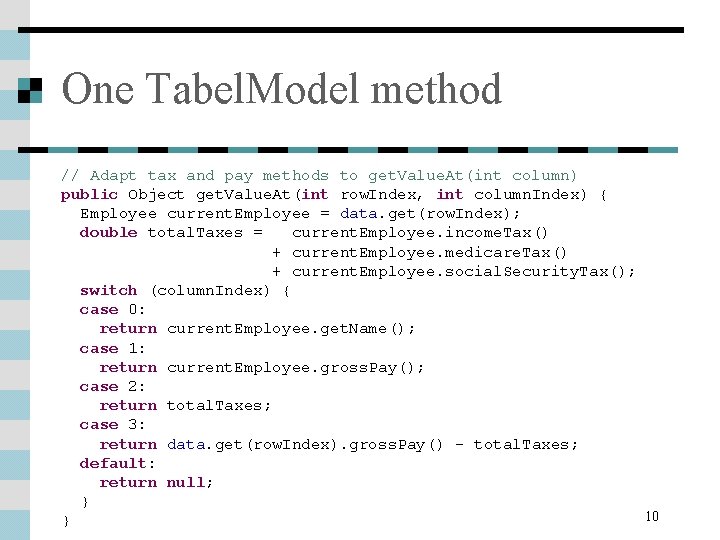 One Tabel. Model method // Adapt tax and pay methods to get. Value. At(int One Tabel. Model method // Adapt tax and pay methods to get. Value. At(int