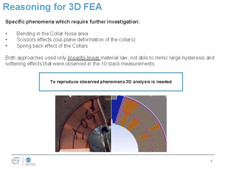 Reasoning for 3 D FEA Specific phenomena which require further investigation: • • •