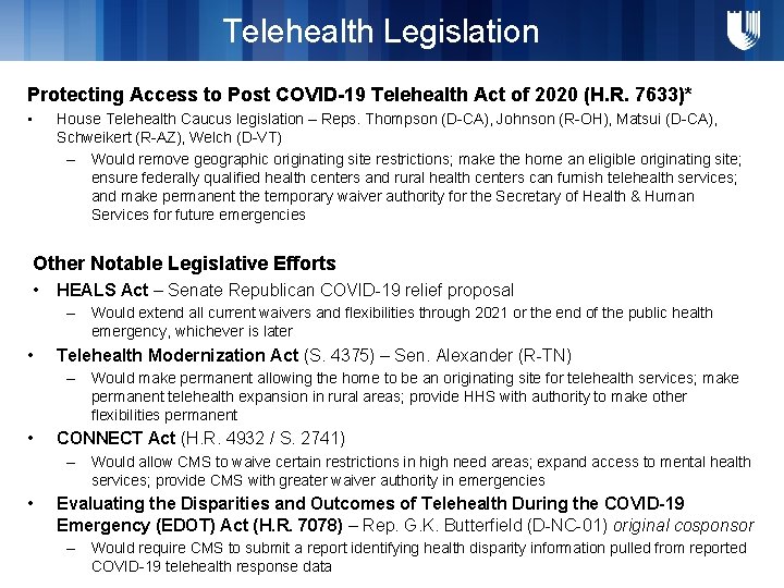 Telehealth Legislation Protecting Access to Post COVID-19 Telehealth Act of 2020 (H. R. 7633)*