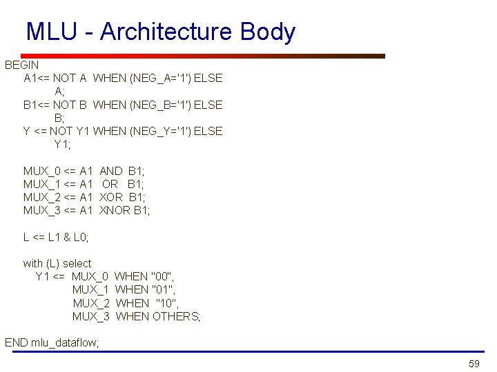 MLU - Architecture Body BEGIN A 1<= NOT A WHEN (NEG_A='1') ELSE A; B