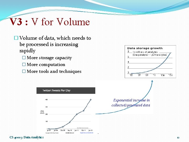 V 3 : V for Volume � Volume of data, which needs to be