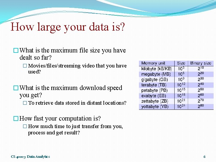 How large your data is? �What is the maximum file size you have dealt