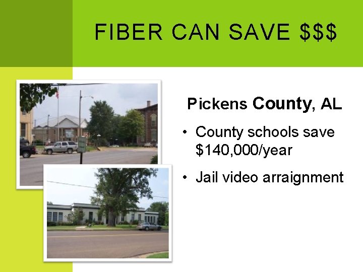 FIBER CAN SAVE $$$ Pickens County, AL • County schools save $140, 000/year •