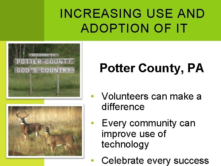 INCREASING USE AND ADOPTION OF IT Potter County, PA • Volunteers can make a