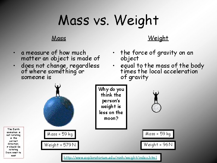 Mass vs. Weight Mass Weight • a measure of how much matter an object