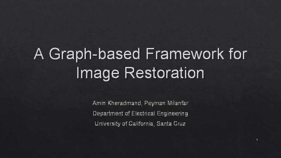 A Graph-based Framework for Image Restoration Amin Kheradmand, Peyman Milanfar Department of Electrical Engineering