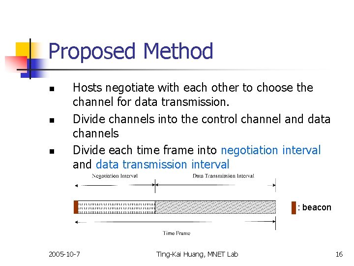 Proposed Method n n n Hosts negotiate with each other to choose the channel
