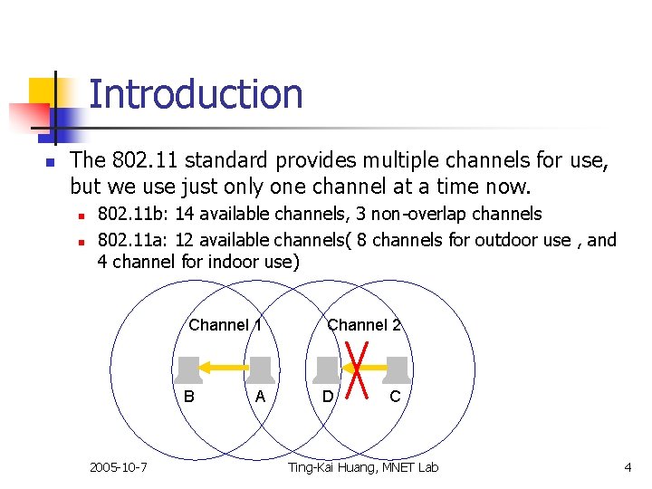 Introduction n The 802. 11 standard provides multiple channels for use, but we use