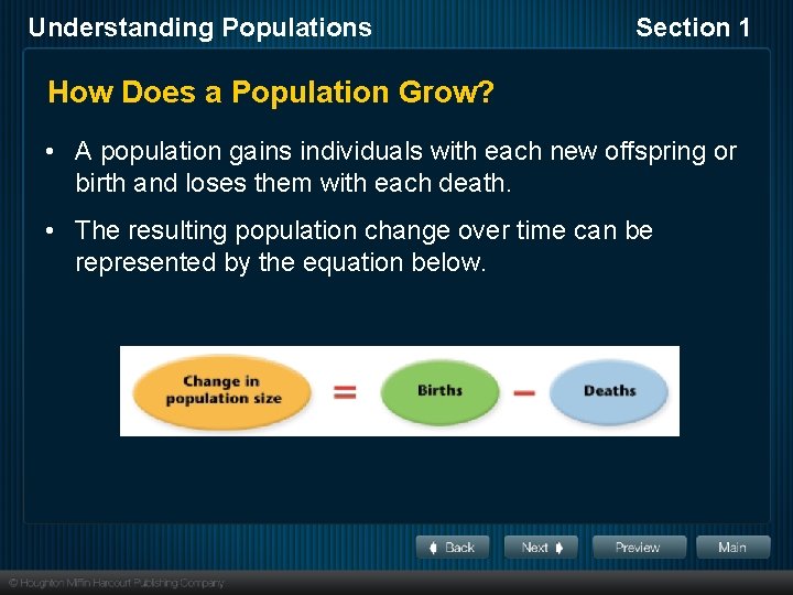 Understanding Populations Section 1 How Does a Population Grow? • A population gains individuals