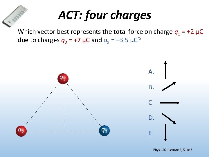 ACT: four charges Which vector best represents the total force on charge q 1