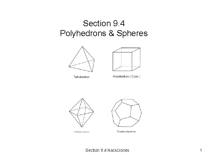 Section 9. 4 Polyhedrons & Spheres Section 9. 4 Nack/Jones 1 Section 9. 4 Polyhedrons & Spheres Section 9. 4 Nack/Jones 1