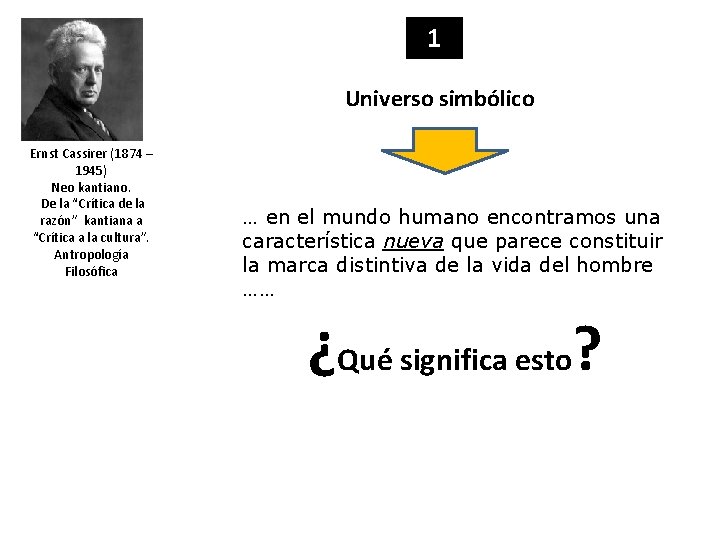 1 Universo simbólico Ernst Cassirer (1874 – 1945) Neo kantiano. De la “Crítica de