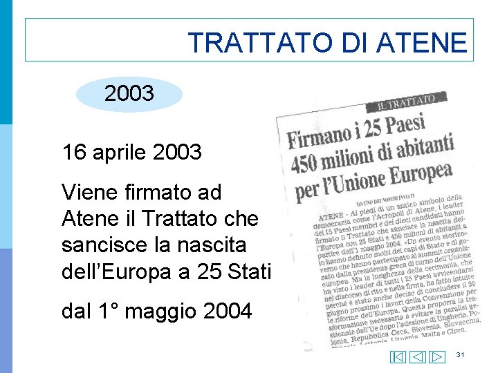 TRATTATO DI ATENE 2003 16 aprile 2003 Viene firmato ad Atene il Trattato che