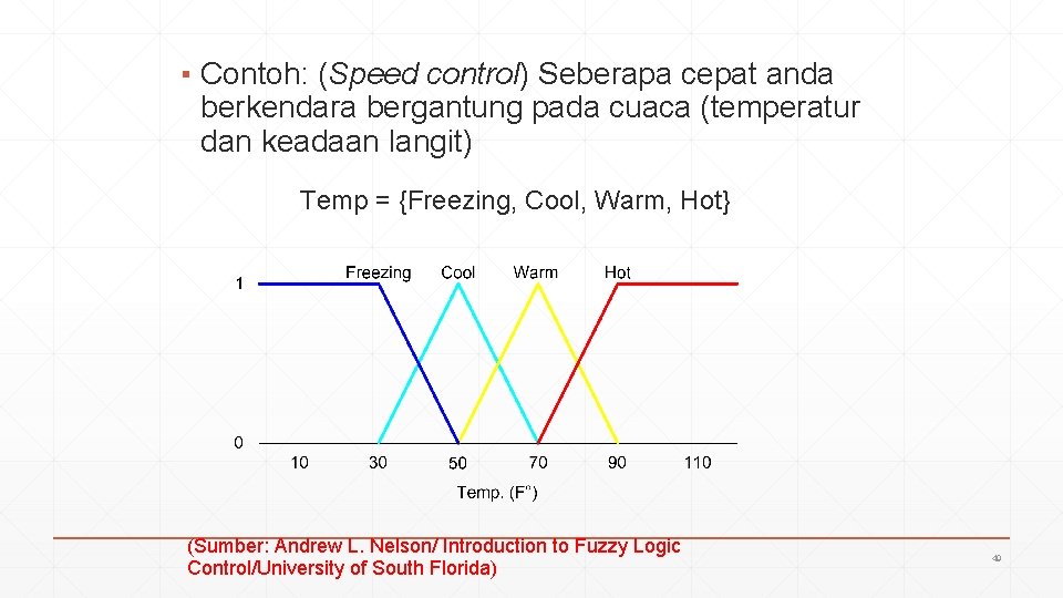 ▪ Contoh: (Speed control) Seberapa cepat anda berkendara bergantung pada cuaca (temperatur dan keadaan