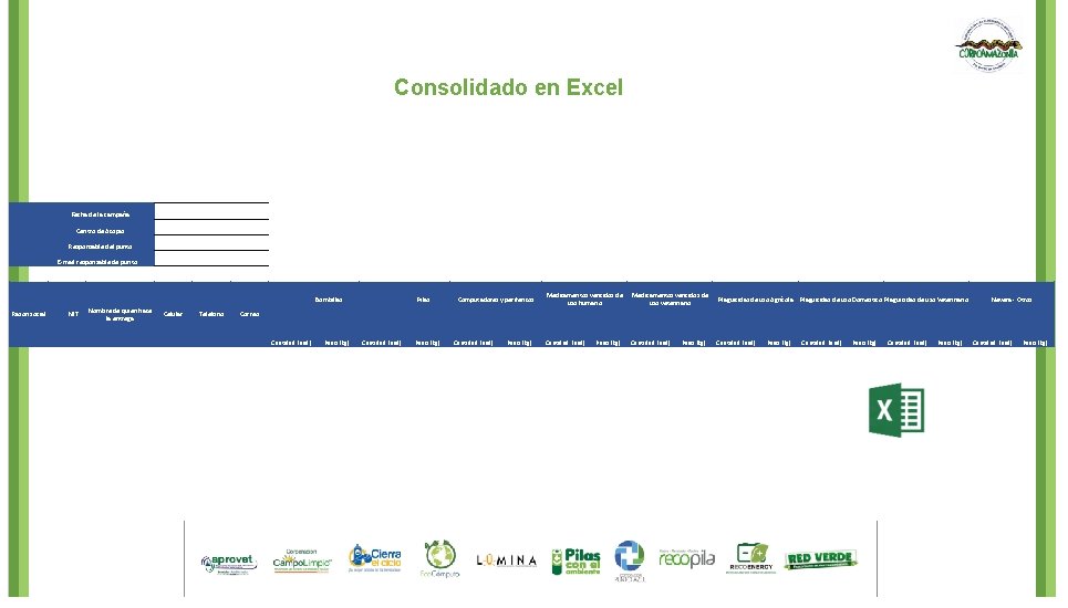 Consolidado en Excel Fecha de la campaña: Centro de Acopio: Responsable del punto: E-mail