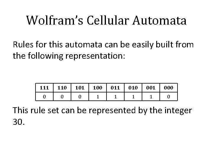 Wolfram’s Cellular Automata Rules for this automata can be easily built from the following