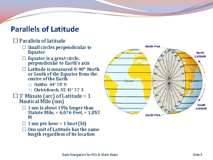 Parallels of Latitude � Parallels of latitude � Small circles perpendicular to Equator �