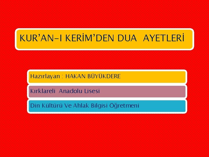 KUR’AN-I KERİM’DEN DUA AYETLERİ Hazırlayan : HAKAN BÜYÜKDERE Kırklareli Anadolu Lisesi Din Kültürü Ve