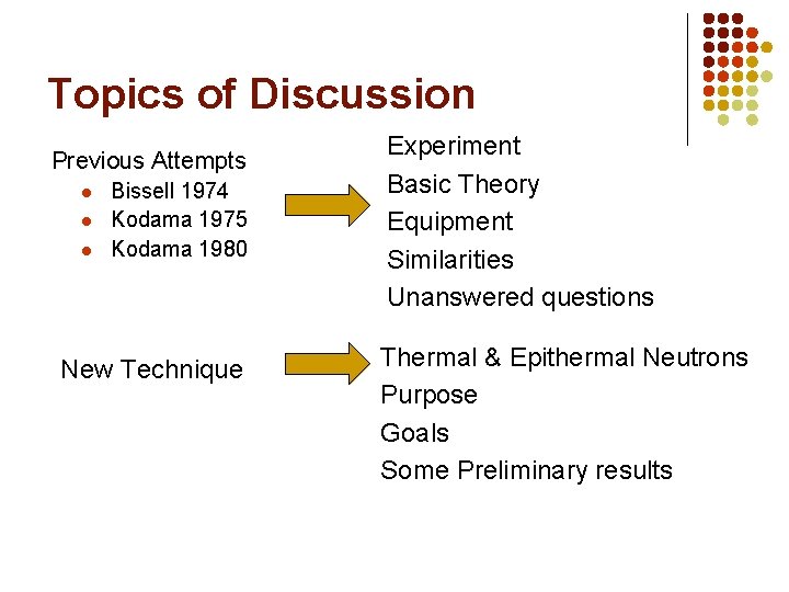 Topics of Discussion Previous Attempts l l l Bissell 1974 Kodama 1975 Kodama 1980