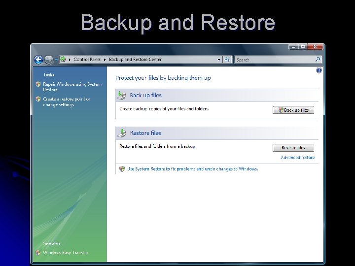 Backup and Restore 