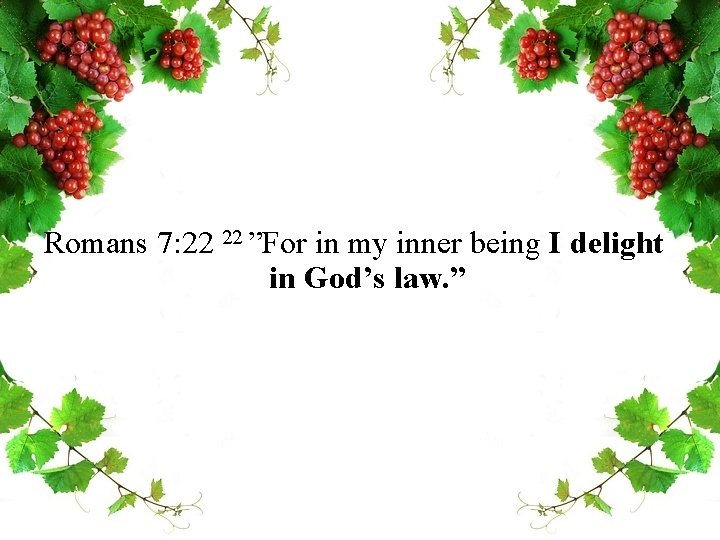 Romans 7: 22 22 ”For in my inner being I delight in God’s law.