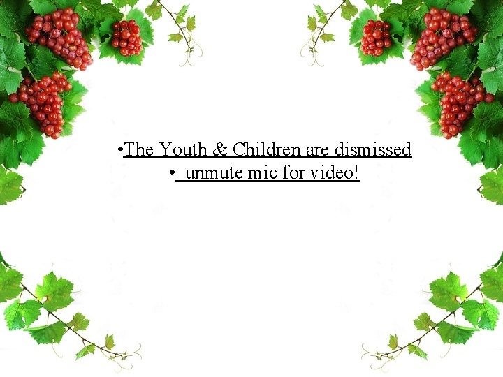  • The Youth & Children are dismissed • unmute mic for video! 