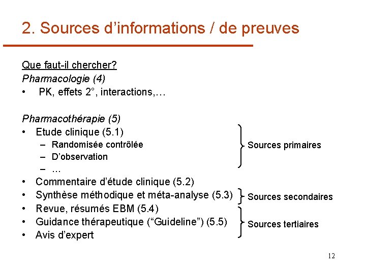 2. Sources d’informations / de preuves Que faut-il cher? Pharmacologie (4) • PK, effets