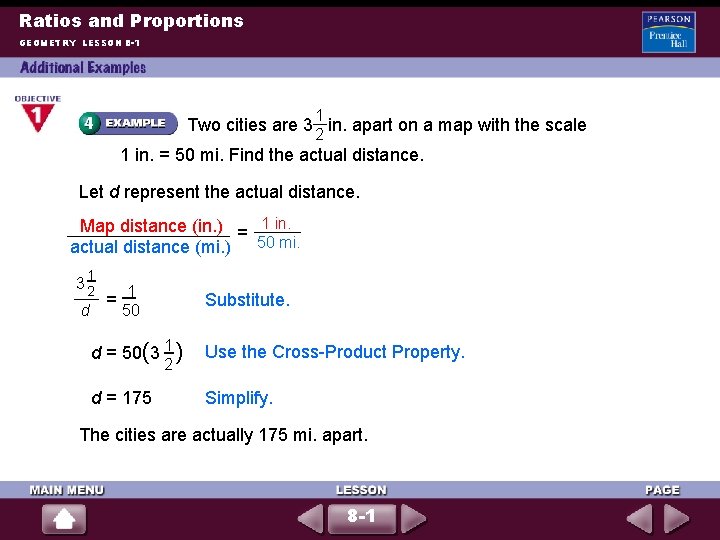 Ratios and Proportions GEOMETRY LESSON 8 -1 1 2 Two cities are 3 in.