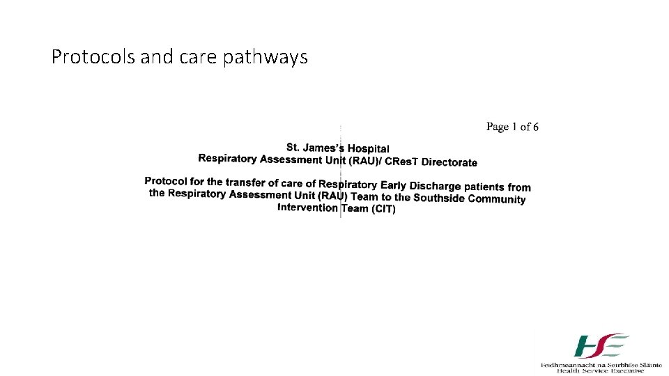 Protocols and care pathways 