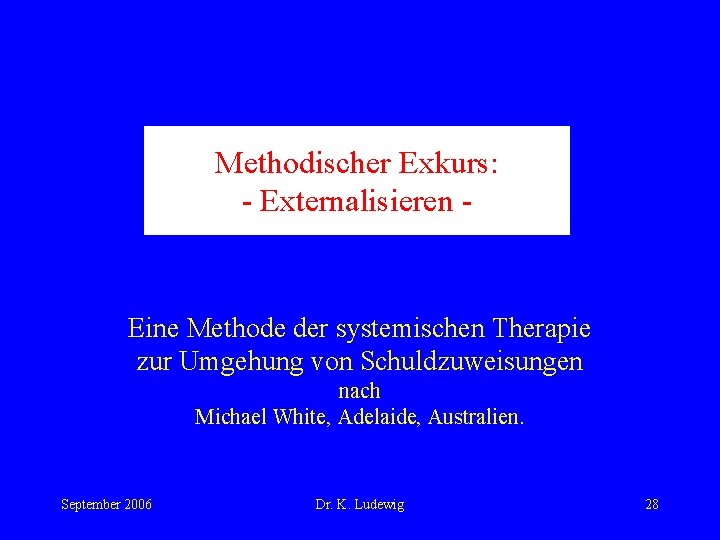Methodischer Exkurs: - Externalisieren - Eine Methode der systemischen Therapie zur Umgehung von Schuldzuweisungen