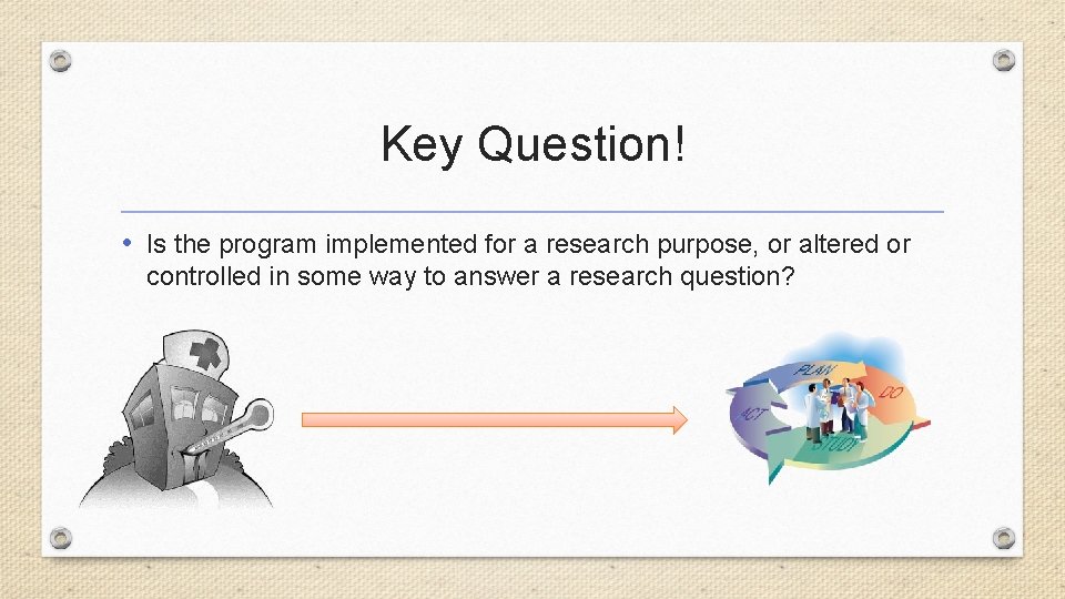 Key Question! • Is the program implemented for a research purpose, or altered or