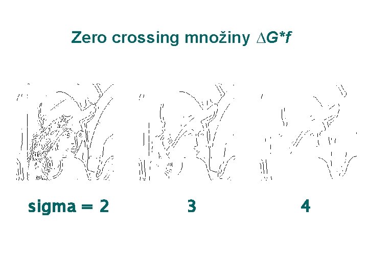 Zero crossing množiny ∆G*f sigma = 2 3 4 