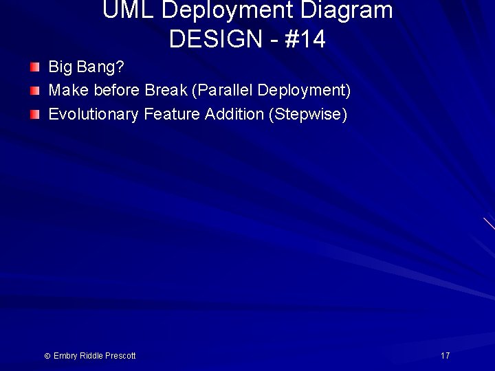 UML Deployment Diagram DESIGN - #14 Big Bang? Make before Break (Parallel Deployment) Evolutionary