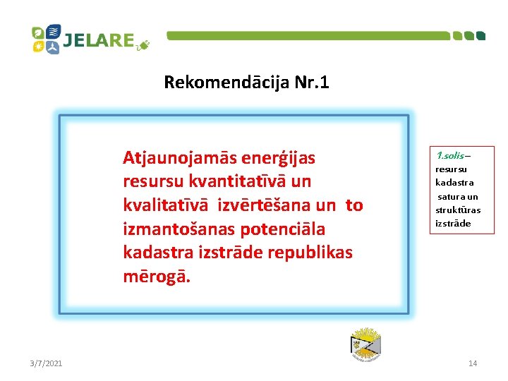 Rekomendācija Nr. 1 Atjaunojamās enerģijas resursu kvantitatīvā un kvalitatīvā izvērtēšana un to izmantošanas potenciāla