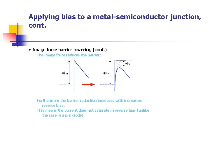 Applying bias to a metal-semiconductor junction, cont. • Image force barrier lowering (cont. )