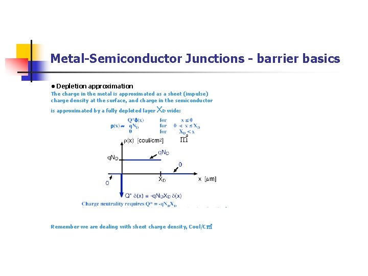 Metal-Semiconductor Junctions - barrier basics • Depletion approximation The charge in the metal is