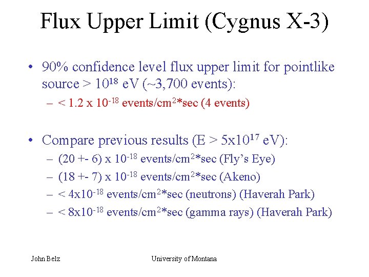 Flux Upper Limit (Cygnus X-3) • 90% confidence level flux upper limit for pointlike