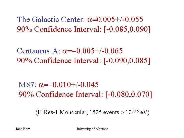 The Galactic Center: a=0. 005+/-0. 055 90% Confidence Interval: [-0. 085, 0. 090] Centaurus