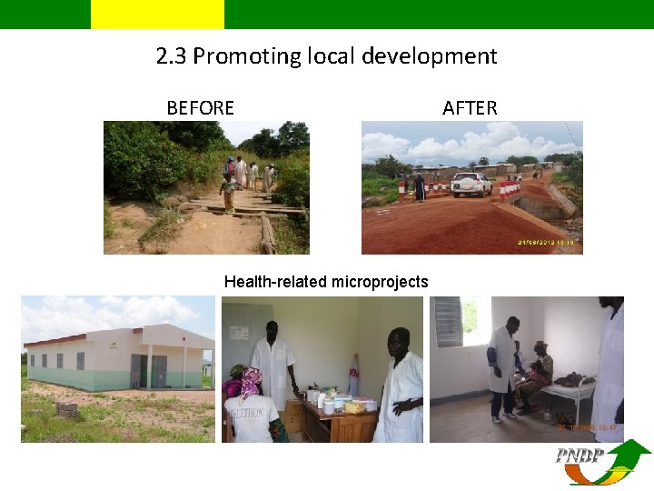 2. 3 Promoting local development BEFORE AFTER Health-related microprojects 