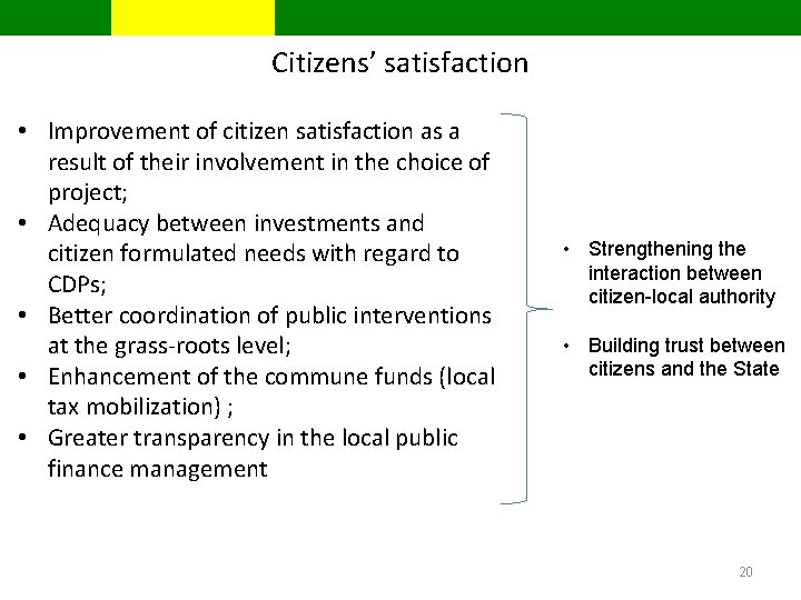 Citizens’ satisfaction • Improvement of citizen satisfaction as a result of their involvement in