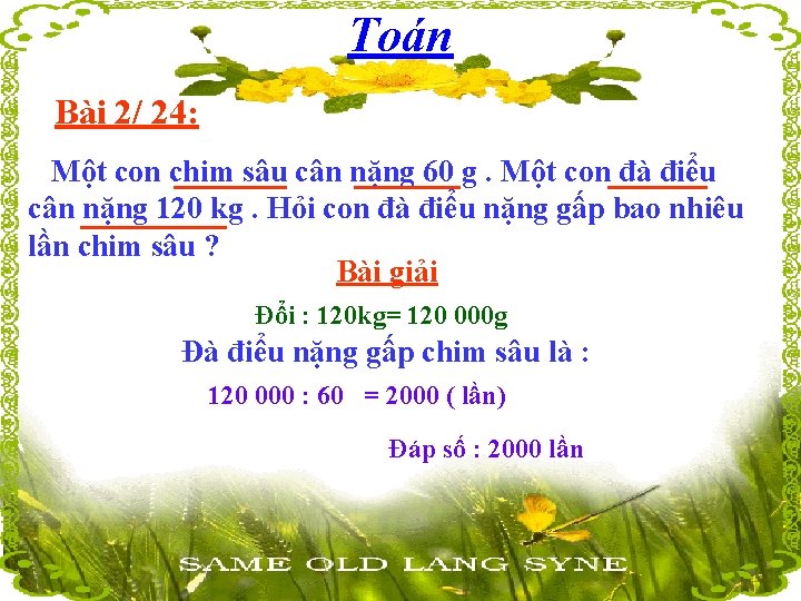 Toán Bài 2/ 24: Một con chim sâu cân nặng 60 g. Một con
