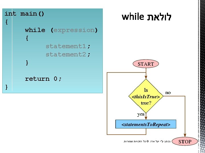 int main() { while (expression) { statement 1; statement 2; } return 0; }