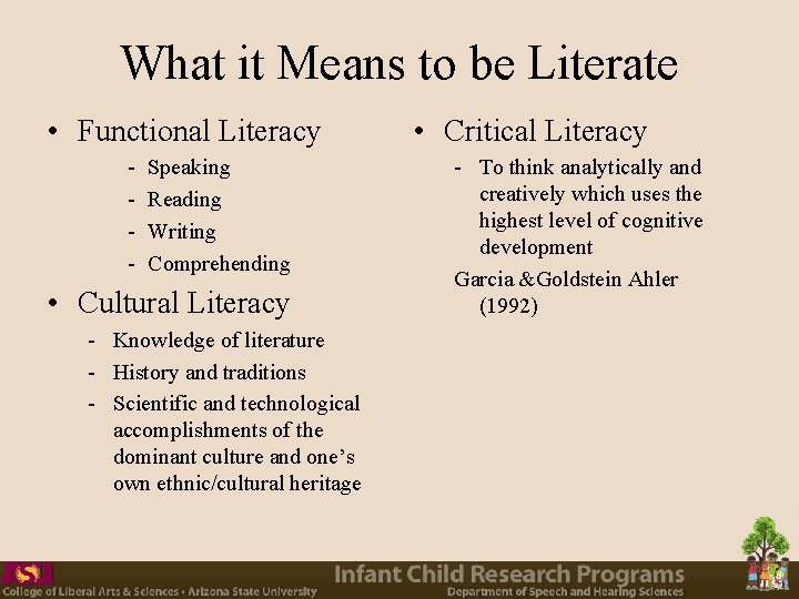 What it Means to be Literate • Functional Literacy - Speaking Reading Writing Comprehending What it Means to be Literate • Functional Literacy - Speaking Reading Writing Comprehending
