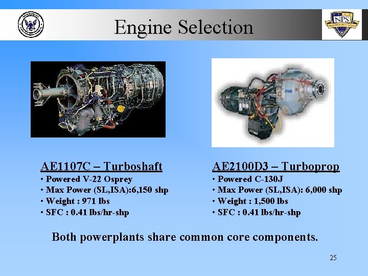 Engine Selection AE 1107 C – Turboshaft AE 2100 D 3 – Turboprop •