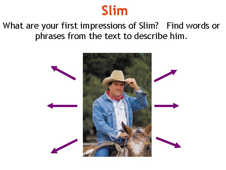 Slim What are your first impressions of Slim? Find words or phrases from the Slim What are your first impressions of Slim? Find words or phrases from the