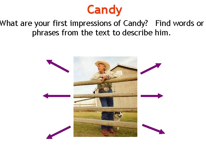 Candy What are your first impressions of Candy? Find words or phrases from the Candy What are your first impressions of Candy? Find words or phrases from the