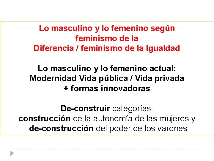 Lo masculino y lo femenino según feminismo de la Diferencia / feminismo de la Lo masculino y lo femenino según feminismo de la Diferencia / feminismo de la