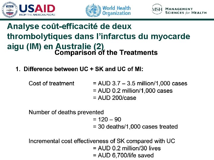 Analyse coût-efficacité de deux thrombolytiques dans l’infarctus du myocarde aigu (IM) en Australie (2)