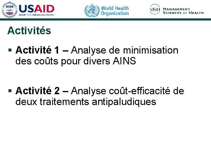 Activités § Activité 1 – Analyse de minimisation des coûts pour divers AINS §